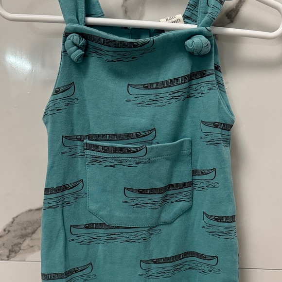 Kate Quinn Teal Overalls with Canoe Design, Button Down Details Backside 6-12 M - Picture 3 of 5